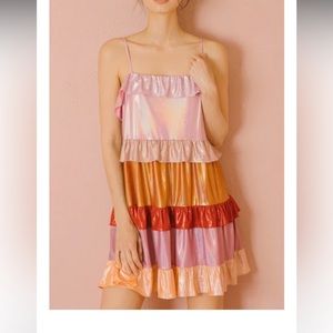 Metallic Iridescent ruffled mini dress